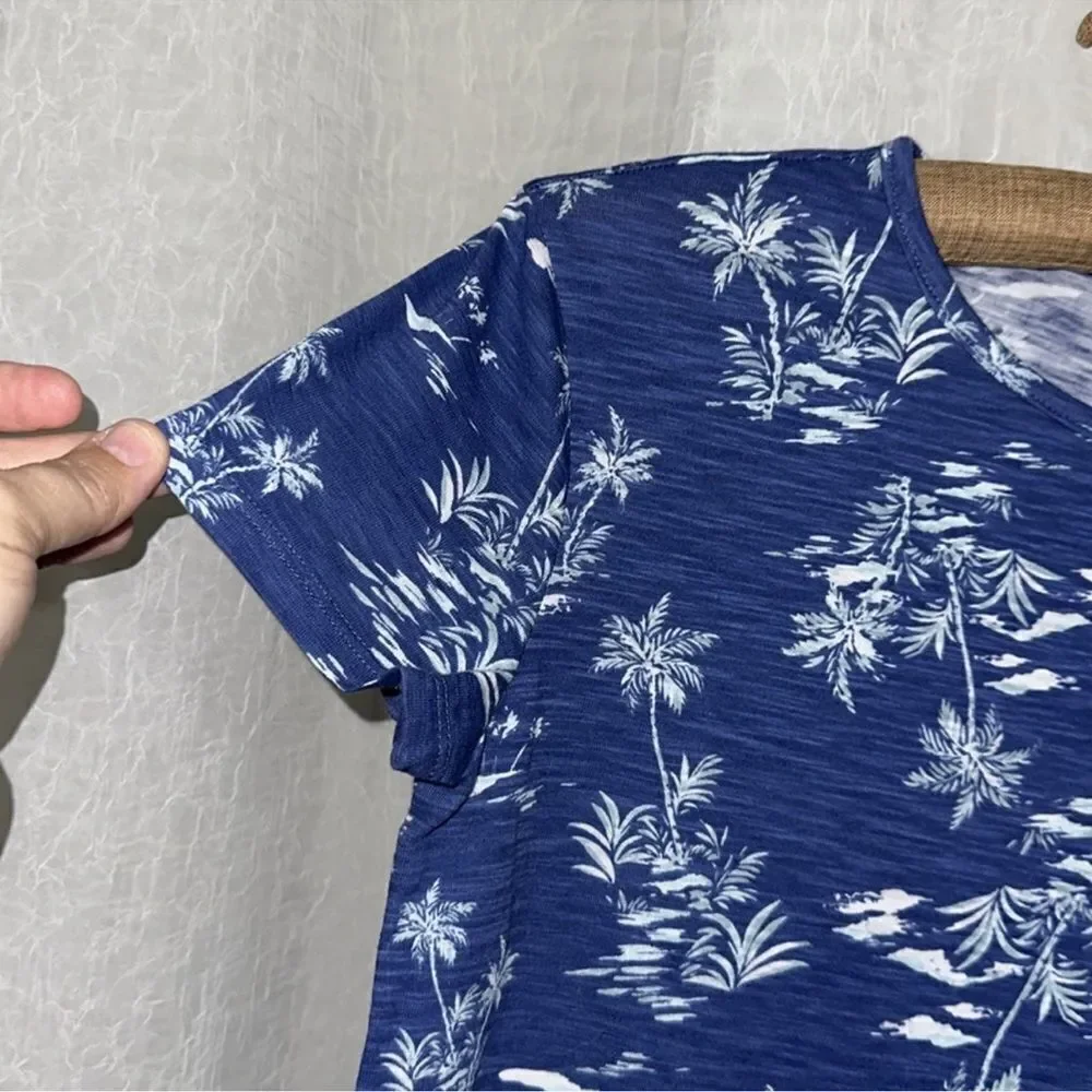GAP XXL Blue White Teal Tropical Beach Print Short Sleeve Crew Cotton Tee